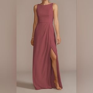 CHIFFON SLEEVELESS TIE-BACK BRIDESMAID DRESS,CHIANTI,6